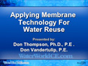 Applying Membrane Technology for Water Reuse course cover